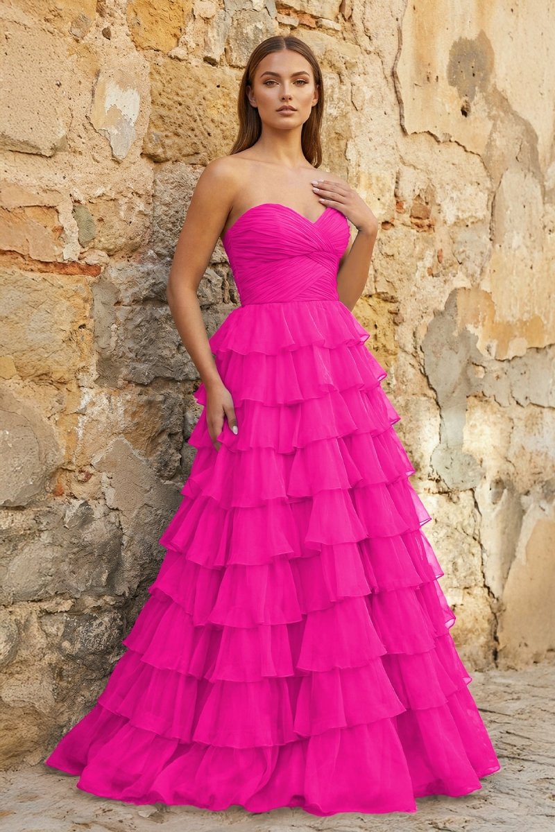 Sweetheart Blue Chiffon Tiered A-line Prom Dresses