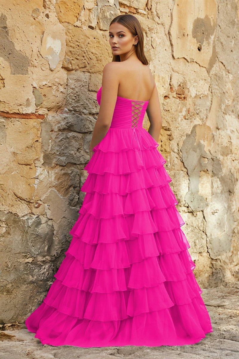 Sweetheart Blue Chiffon Tiered A-line Prom Dresses