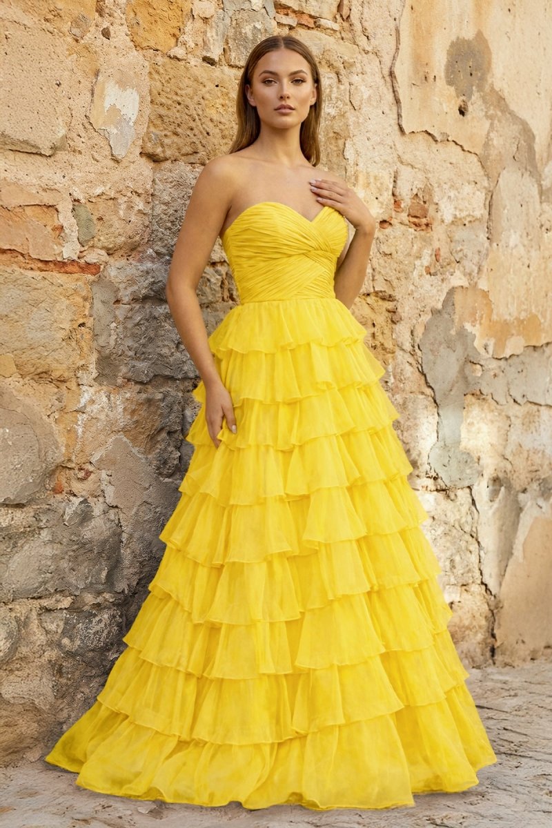Sweetheart Blue Chiffon Tiered A-line Prom Dresses