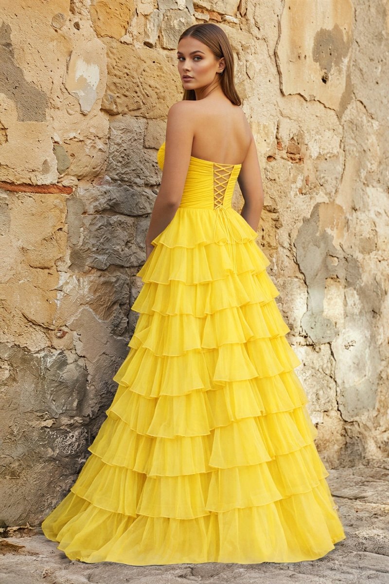 Sweetheart Blue Chiffon Tiered A-line Prom Dresses