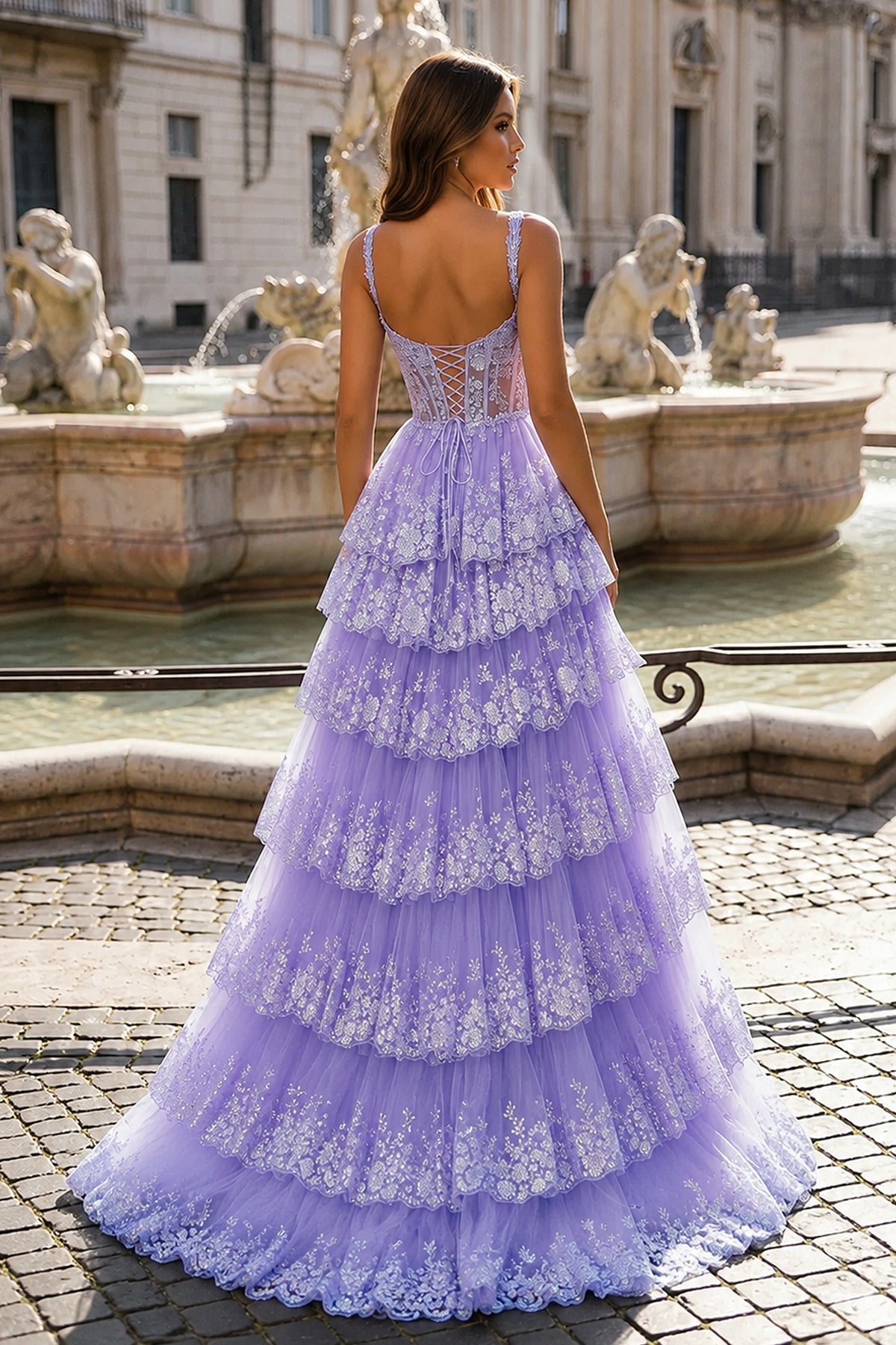 Lavender Princess A Line Off the Shoulder Corset Prom Dress with Lace Ruffles