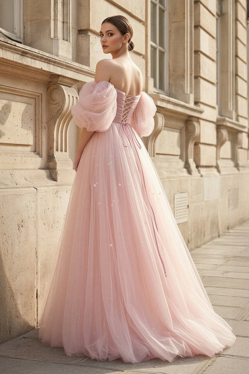 Pink Tulle Floor Length Prom Dress, Cute A-Line Evening Party Dress