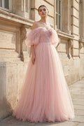 Pink Tulle Floor Length Prom Dress, Cute A-Line Evening Party Dress