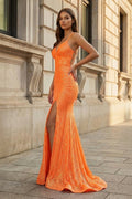 Sparkly Orange Sequins Mermaid Long Prom Dress